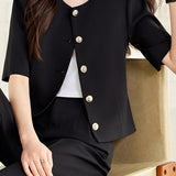 Elegant Commute Short Sleeve Blazer Suit Pants