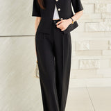 Elegant Commute Short Sleeve Blazer Suit Pants