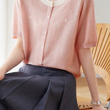 Casual Elegant Color Block Round Neck Short Sleeve Knit Top