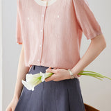 Casual Elegant Color Block Round Neck Short Sleeve Knit Top