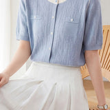 Casual Elegant Color Block Round Neck Short Sleeve Knit Top