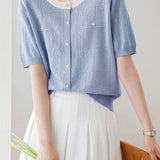 Casual Elegant Color Block Round Neck Short Sleeve Knit Top