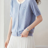 Casual Elegant Color Block Round Neck Short Sleeve Knit Top