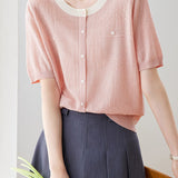 Casual Elegant Color Block Round Neck Short Sleeve Knit Top