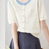 Casual Elegant Color Block Round Neck Short Sleeve Knit Top