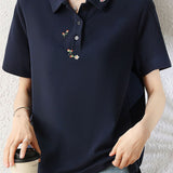 Casual Commuter Polo Collar Embroidered T-shirt