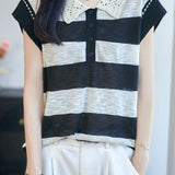 Gentle Commuter Lace Doll Collar Short Sleeve Knit Top