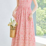 Gentle Vacation Crew Neck Short Sleeve Floral Tea-length Dress