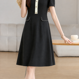 Elegant Commuter V-neck Color Contrast Dress