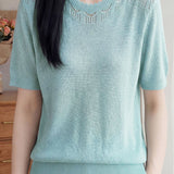 Elegant Commuter Ruffle Trim Short Sleeve Knit Top