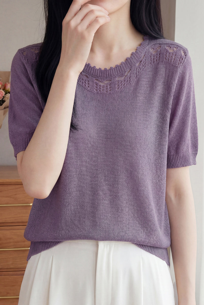 Elegant Commuter Ruffle Trim Short Sleeve Knit Top