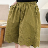 Casual Commuter Hollow Embroidery Five-point Wide Leg Shorts