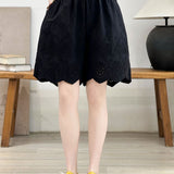Casual Commuter Hollow Embroidery Five-point Wide Leg Shorts