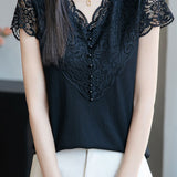 Elegant Commuter V-neck Lace Blouse