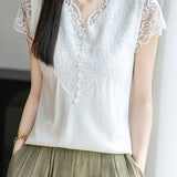 Elegant Commuter V-neck Lace Blouse