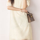 French Date Embroidery Lantern Sleeve Women's Dress
