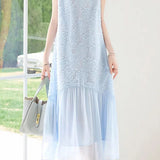 Delicate Date 3D Cut Floral Chiffon Spliced Ruched Dress