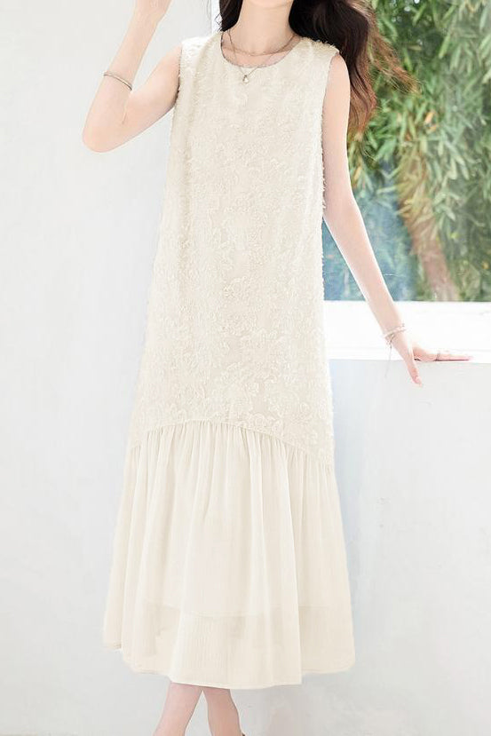 Delicate Date 3D Cut Floral Chiffon Spliced Ruched Dress