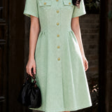 Fresh Commuter Puff Sleeve Tweed Dress