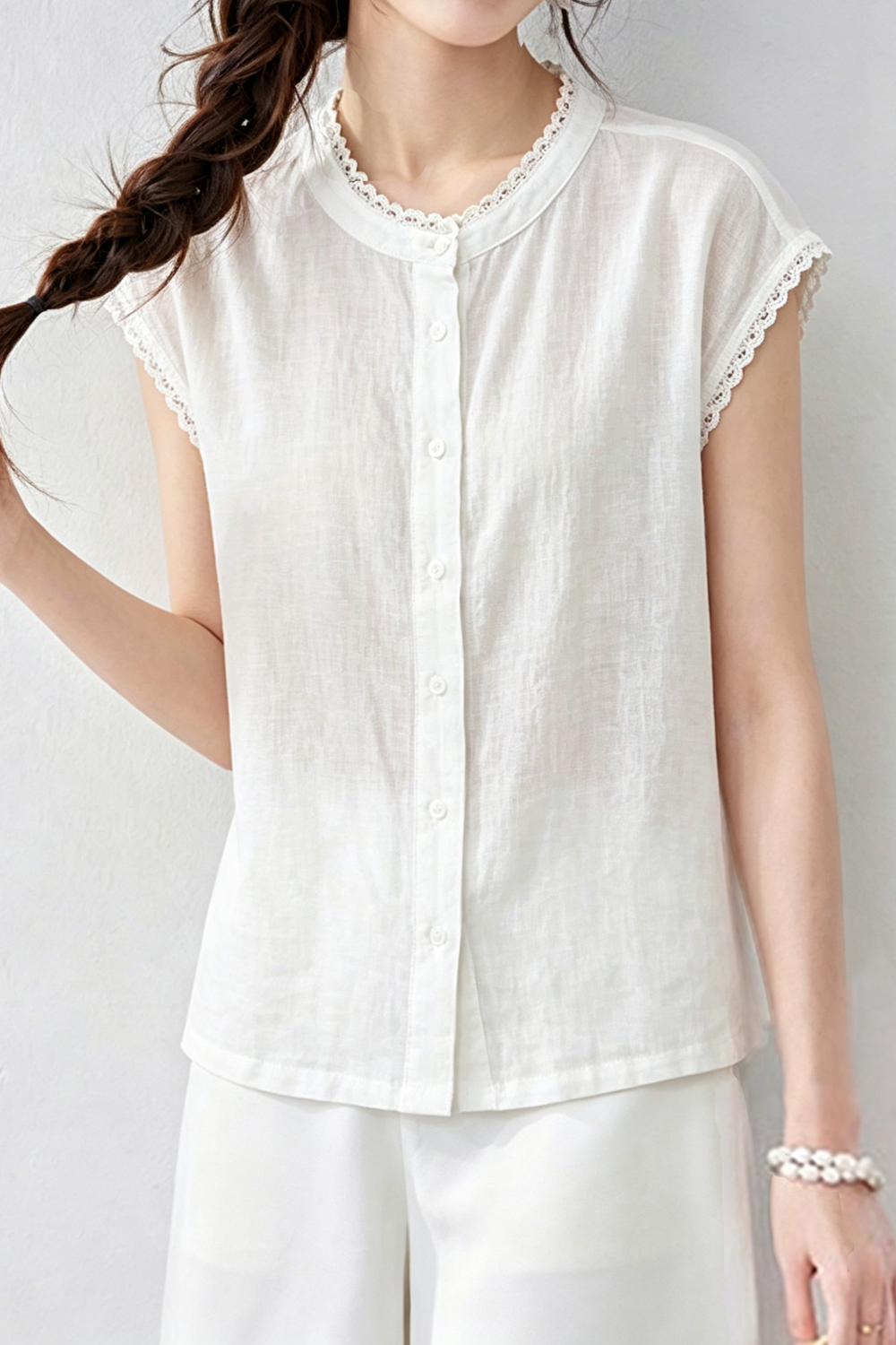 Casual Commuter Crew Neck Ruffle Cap Sleeve Blouse