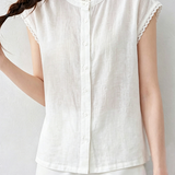 Casual Commuter Crew Neck Ruffle Cap Sleeve Blouse
