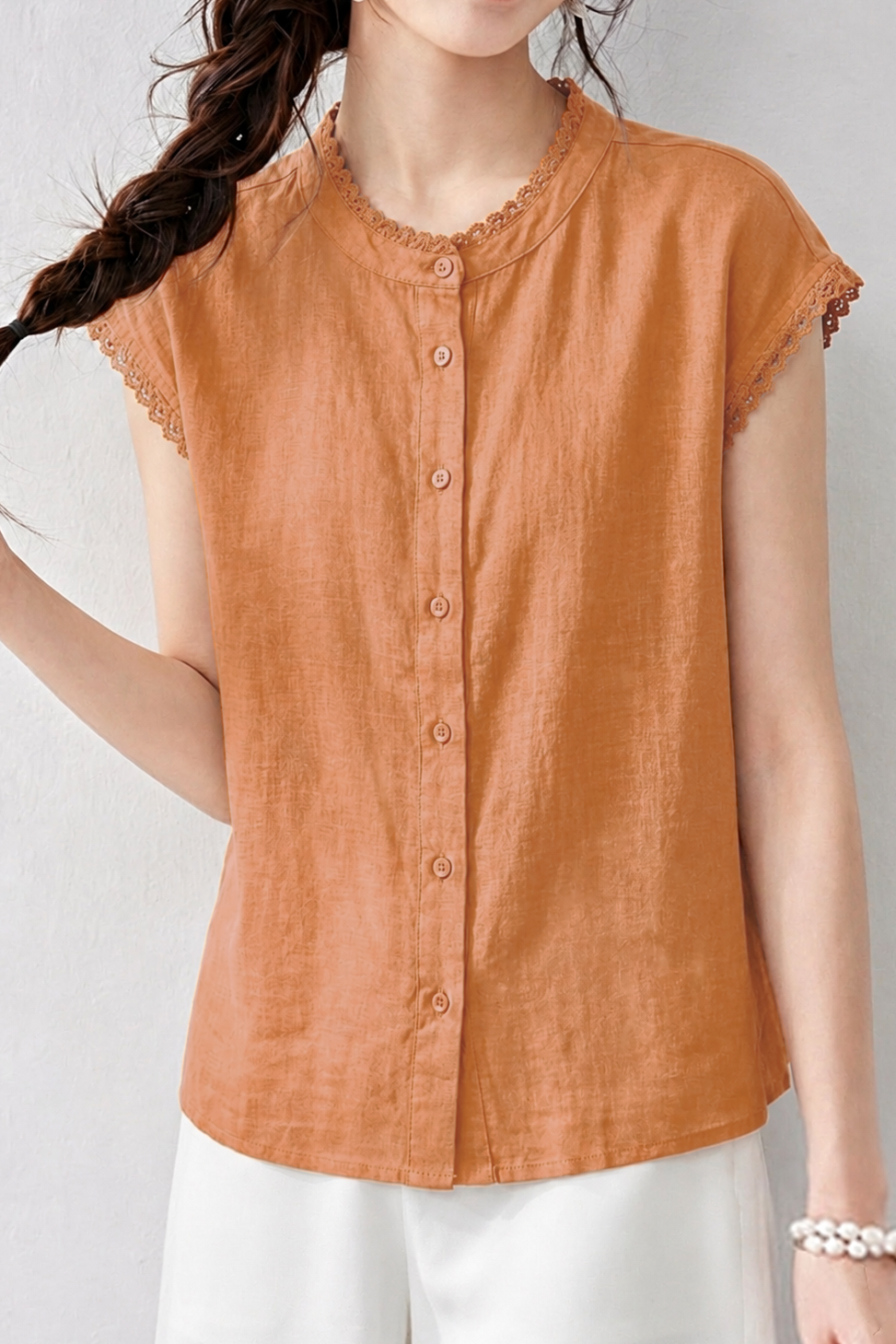 Casual Commuter Crew Neck Ruffle Cap Sleeve Blouse