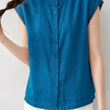 Casual Commuter Crew Neck Ruffle Cap Sleeve Blouse