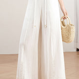 Casual High Waist Drawstring Wide-Leg Cropped Pants