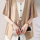 Casual Spliced Color Contrast Fake Two-Piece Short Sleeve Blouse