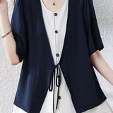 Casual Spliced Color Contrast Fake Two-Piece Short Sleeve Blouse