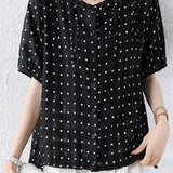 Elegant Commuter Polka Dot Crew Neck Short Sleeve Blouse