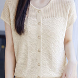 Elegant Commuter Tencel Lyocell Crew Neck Short Sleeve Knit Top