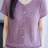 Elegant Commuter Tencel Lyocell Crew Neck Short Sleeve Knit Top