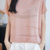 Elegant Commuter Wavy Hollow-out Short Sleeve Knit Top