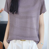 Elegant Commuter Wavy Hollow-out Short Sleeve Knit Top