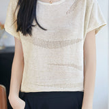 Elegant Commuter Wavy Hollow-out Short Sleeve Knit Top