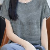 Elegant Commuter Wavy Hollow-out Short Sleeve Knit Top