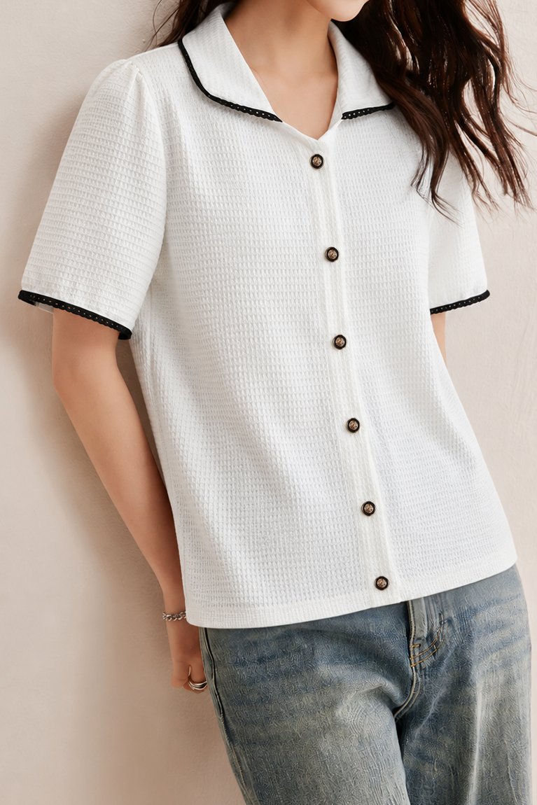 Elegant Commuter Ruffled Lapel Blouse