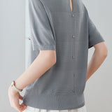 Elegant Commuter Tencel Lyocell Crew Neck Short Sleeve Knit Top
