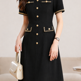Commuter V-neck Color Contrast Ruffle Button Dress