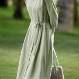 Artistic Commuter V-neck Waist-cinched Dress