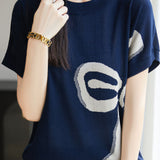 Casual Color Contrast Bow Jacquard Knit Top