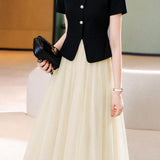 Elegant Commuter Fake Two-piece Spliced Mesh Dress