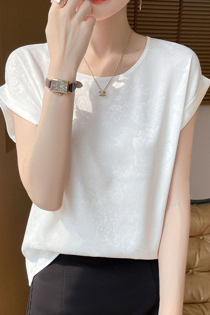 Elegant Commuter Jacquard Satin Blouse