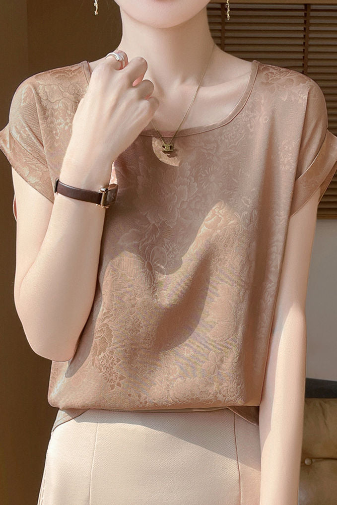 Elegant Commuter Jacquard Satin Blouse