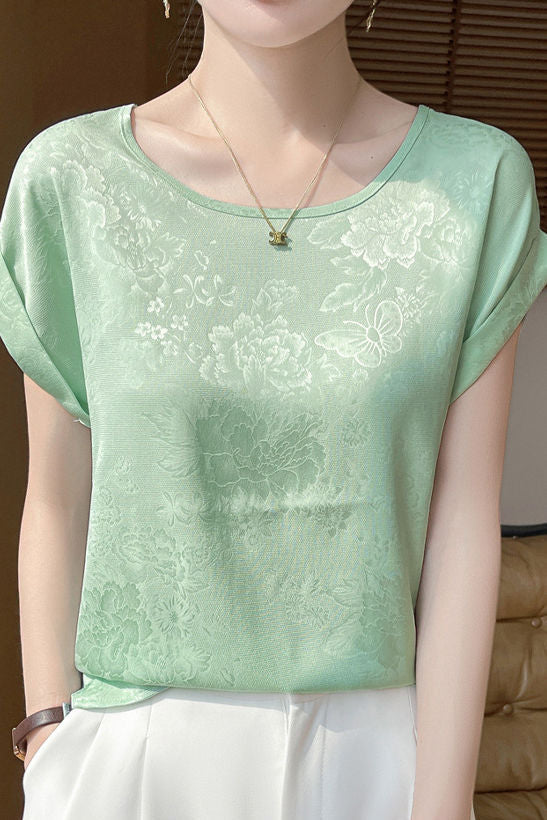 Elegant Commuter Jacquard Satin Blouse