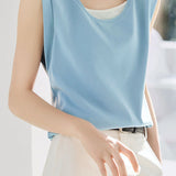 Minimalist Commuter Double-layer U-neck Sleeveless T-shirt