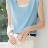 Minimalist Commuter Double-layer U-neck Sleeveless T-shirt