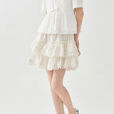 Gentle Commuter Embroidered Bow Waist-cinched Blouse