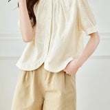 Elegant Commuter Floral Embroidered Crew Neck Blouse
